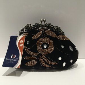 NWT BROWN VELVET BEADED HAND BAG